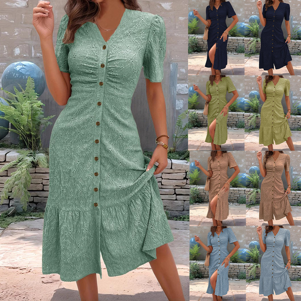 Peter Pan Collar Short Sleeve Fashion Dress Women