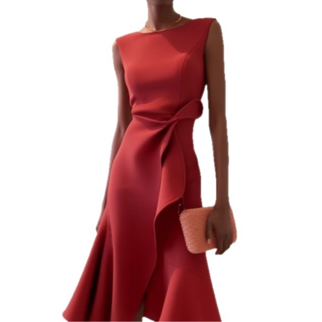 Women's Sleeveless Round Neck Red Temperament Dress