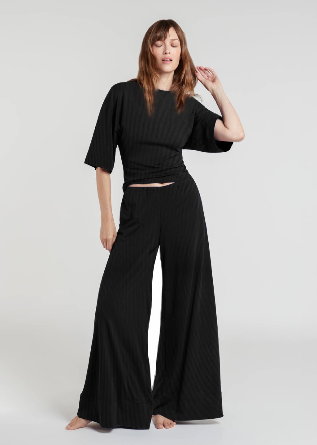 Womens Casual Slim-Fit Loose Wide-Leg Pants Set