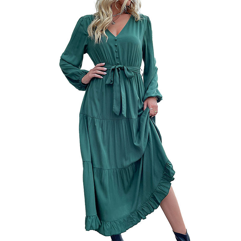 Casual Long Sleeve Solid Color Dress Draping Effect