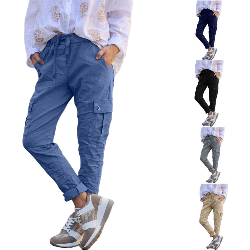Women's Multi-pocket Elastic Waist Overalls