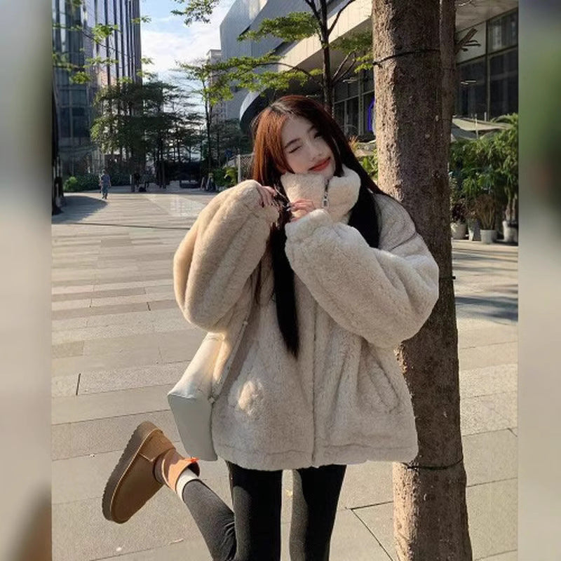 Loose Fluffy Thickened Petite Women's Coat
