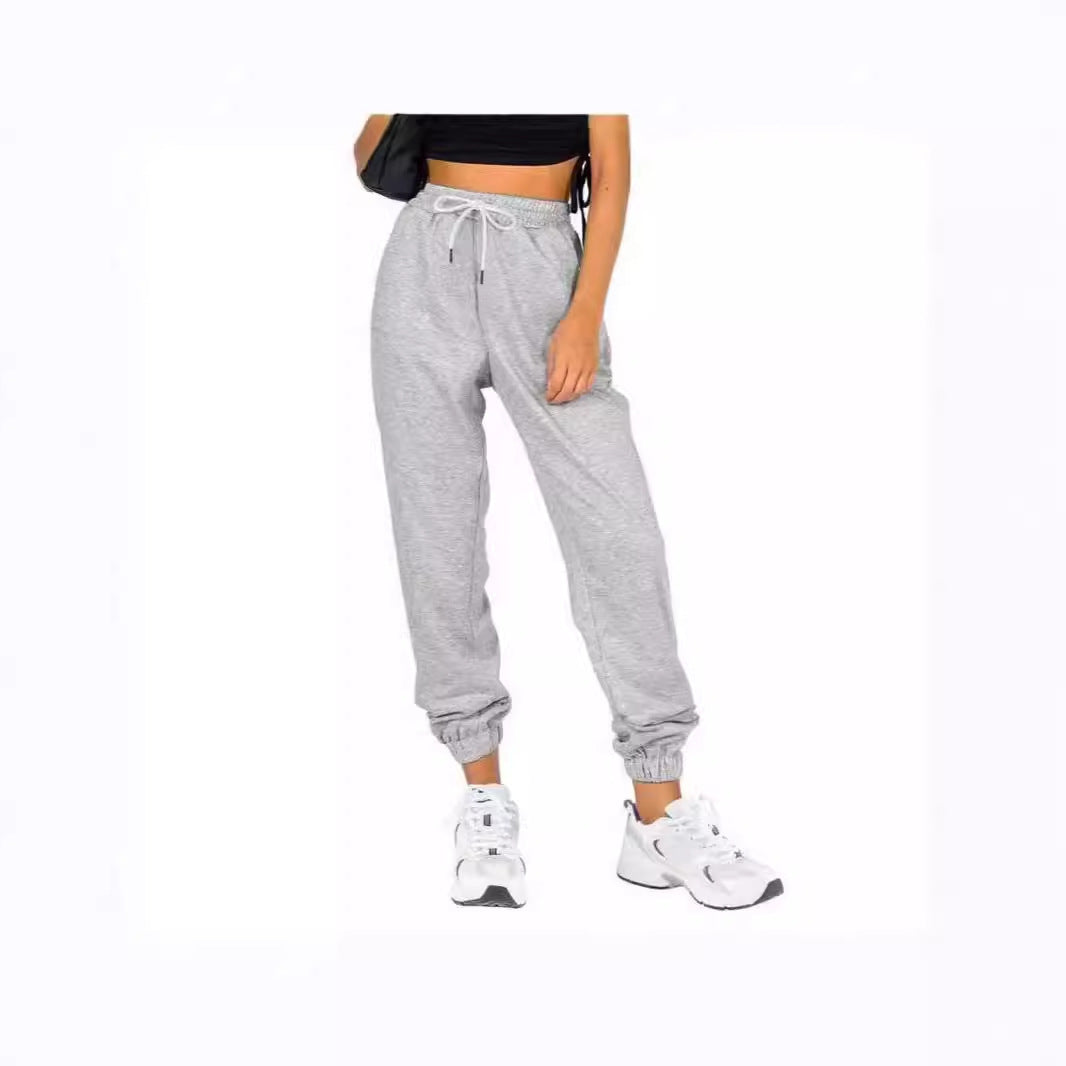 Women's Waist Belt Pocket High Waist Ankle-tied Solid Color Casual Pants