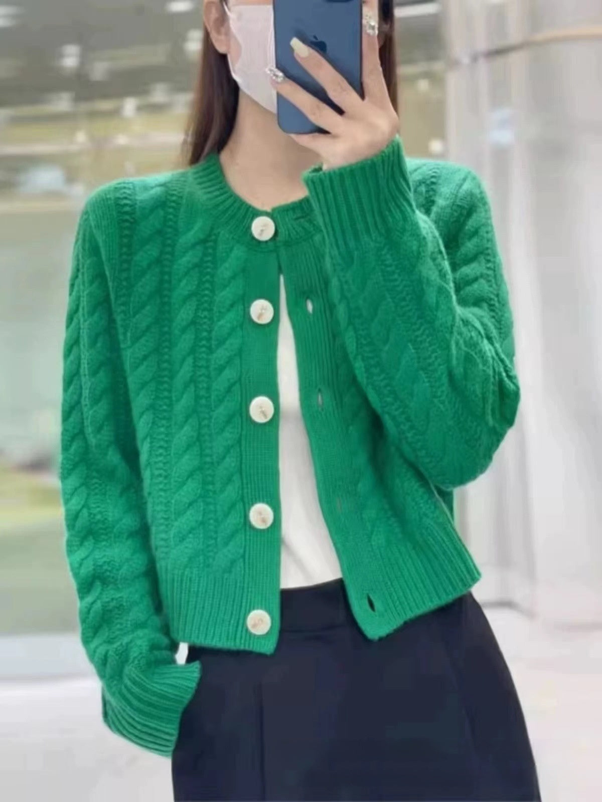 High Waist Thickened Round Neck Twist Soft Glutinous Knitted Cardigan Sweater