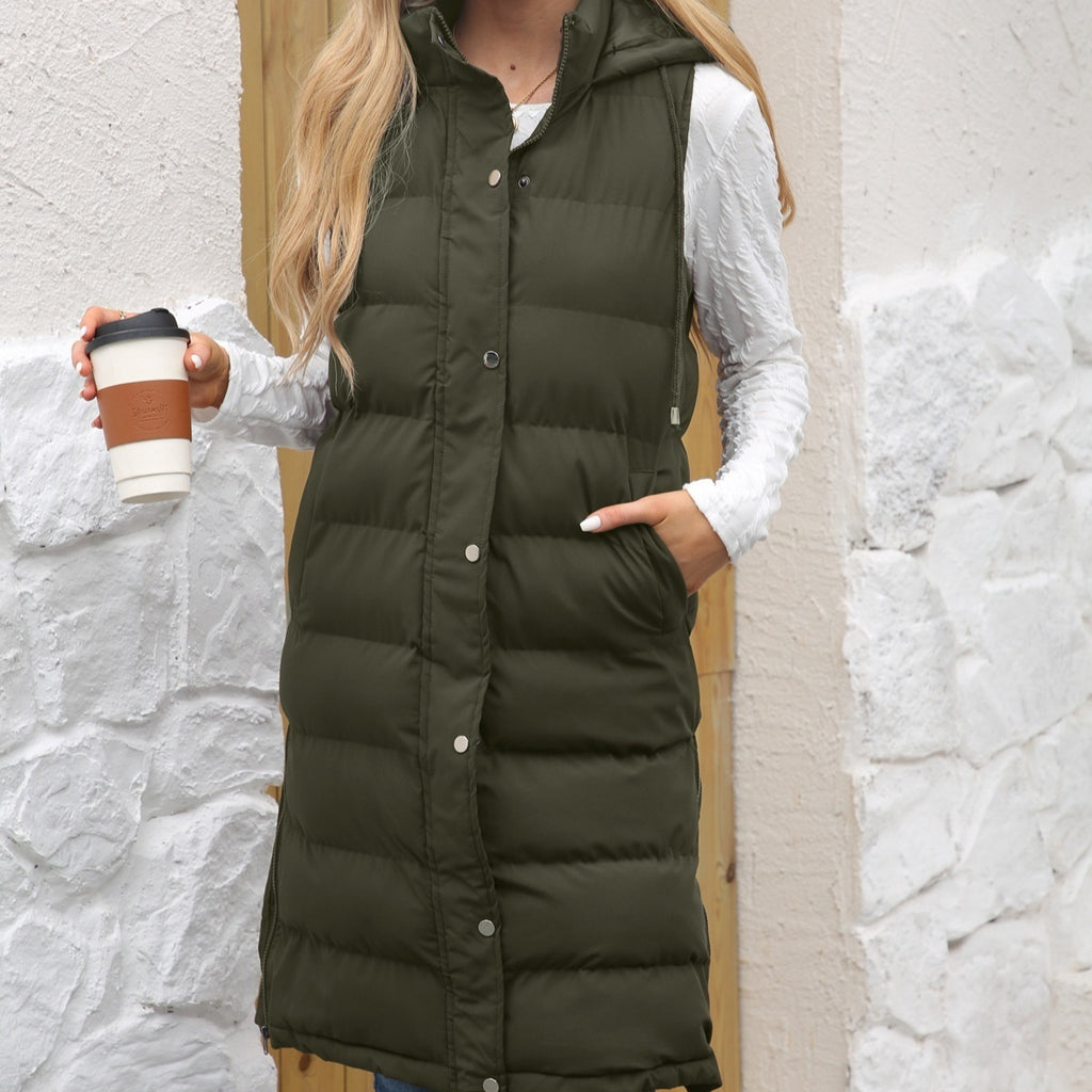 Ladies Hooded Sleeveless Zipper Cotton Padded Thickened