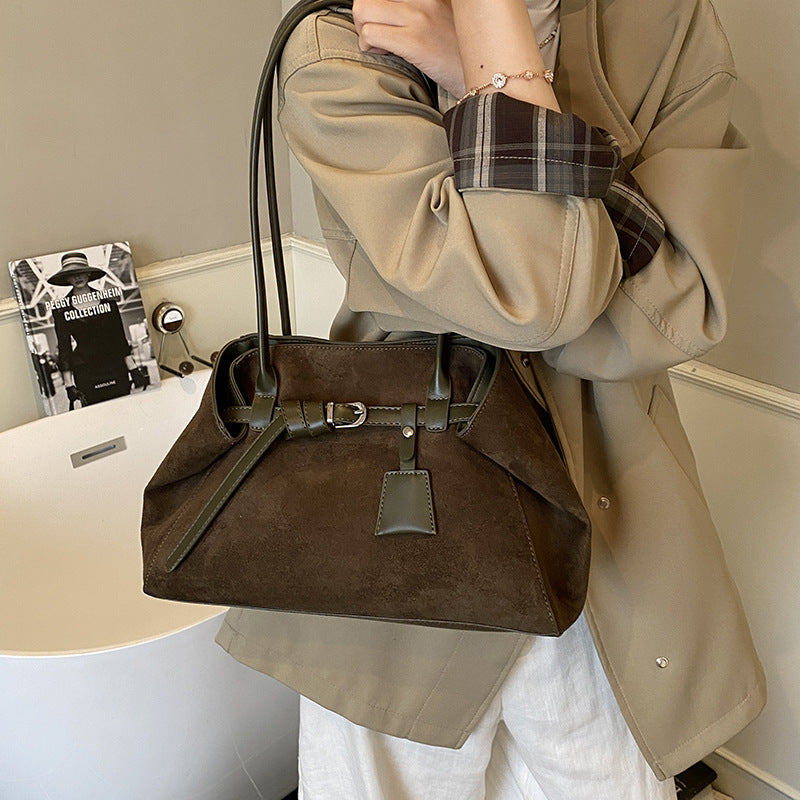 Retro Frosted Suede Tote Bag For Women Large Capacity Shoulder Bag