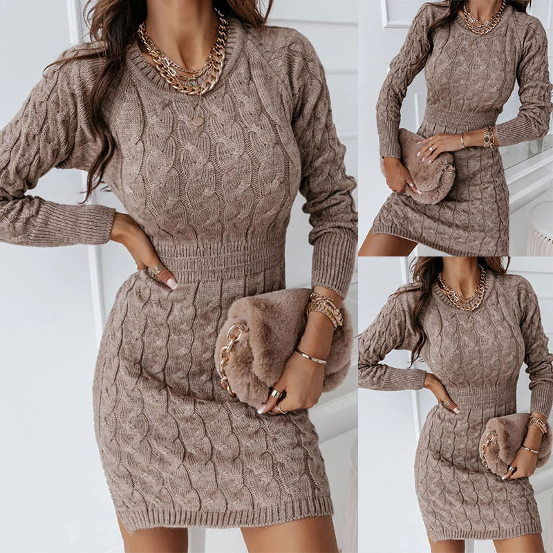 Crew-Neck Long-Sleeve Bodycon Sweater Dress