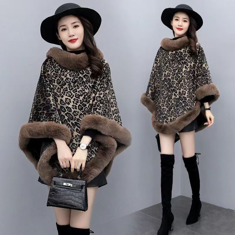 Leopard-print Thickened Velvet Oversized Cloak