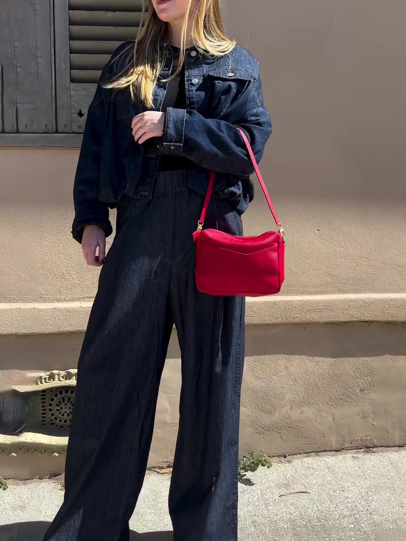 Dark Denim Oversized Jacket And Wide-Leg Pant Set