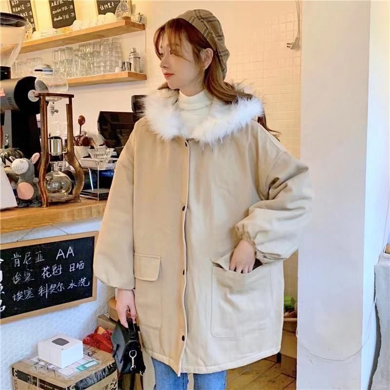 Mid-length Loose Large Fur Collar Cotton Coat