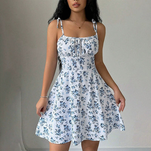 Sweet Waist Trimming A- Line Western Style Slimming Casual Dress