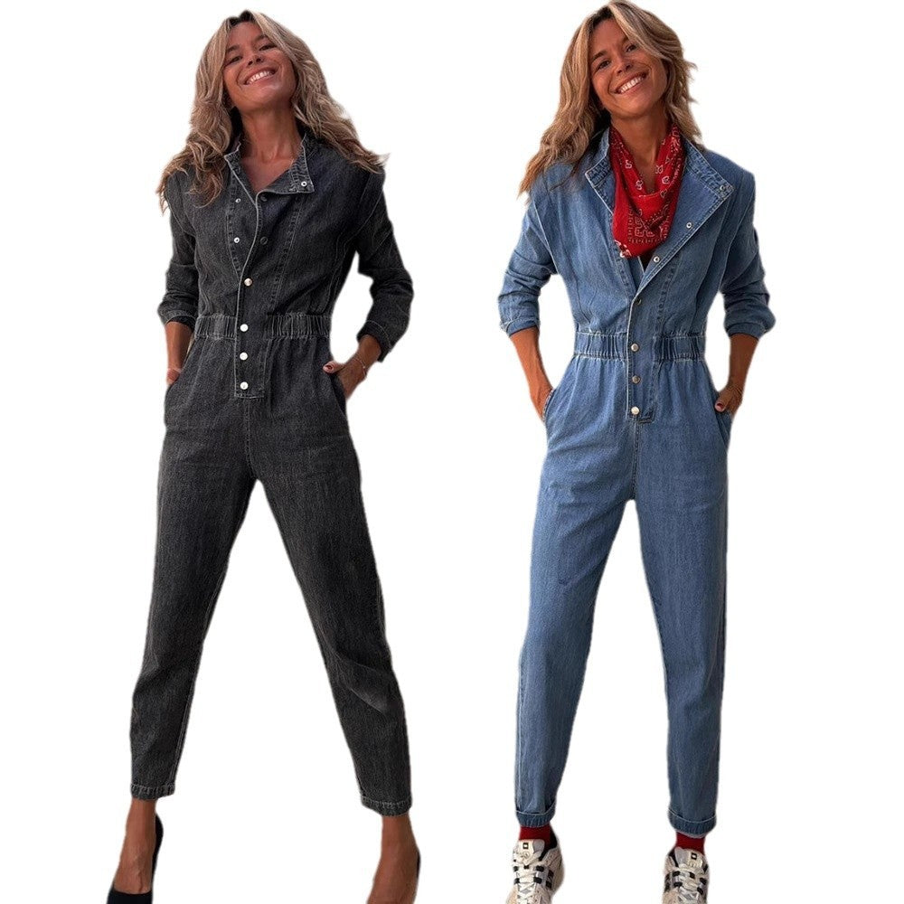 Personality Street Pocket Washed Women's Jumpsuit
