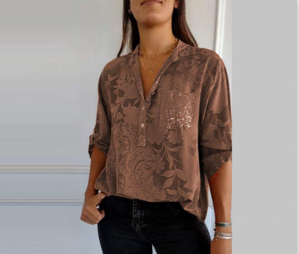 Summer New European And American Women's Fashion High-end Temperament Elegant Printed Shirt Top