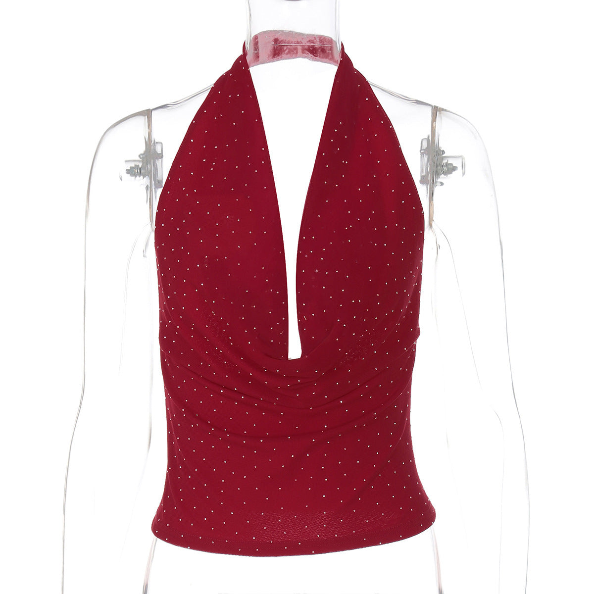 Fashion Hot Girl Deep V Hot Drilling Backless Halter Slim Fit Tube Top Short Vest