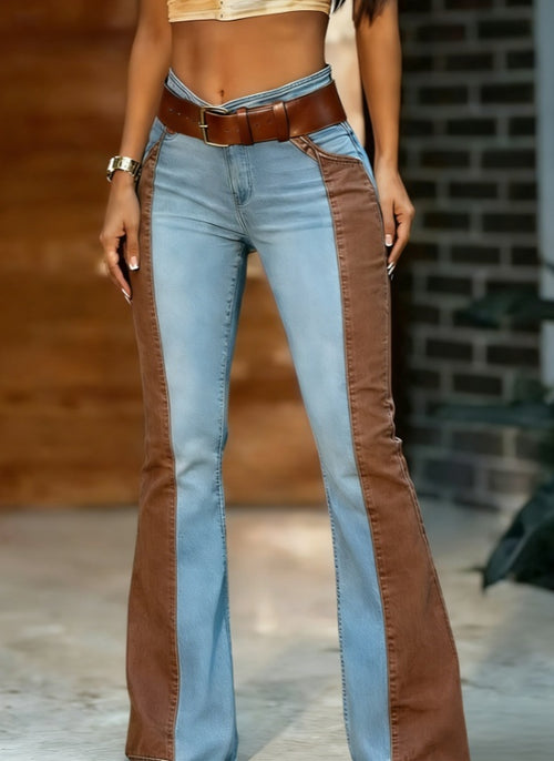 American Retro Hot Girl Style Contrasting Color Flared Jeans For Women