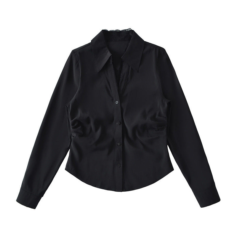 Fake Two-piece Lace Stitching Tight Waist Shirt