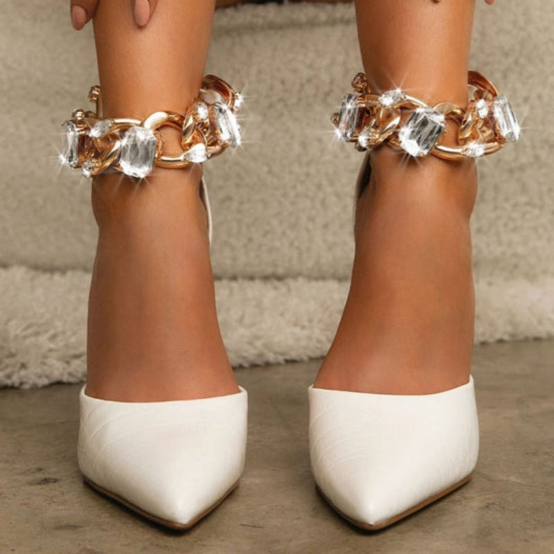 Synthetic Fiber Pin With Rhinone Women's High Heels