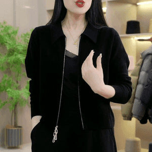 Womens Loose-fitting Short Versatile Zip-up Jacket