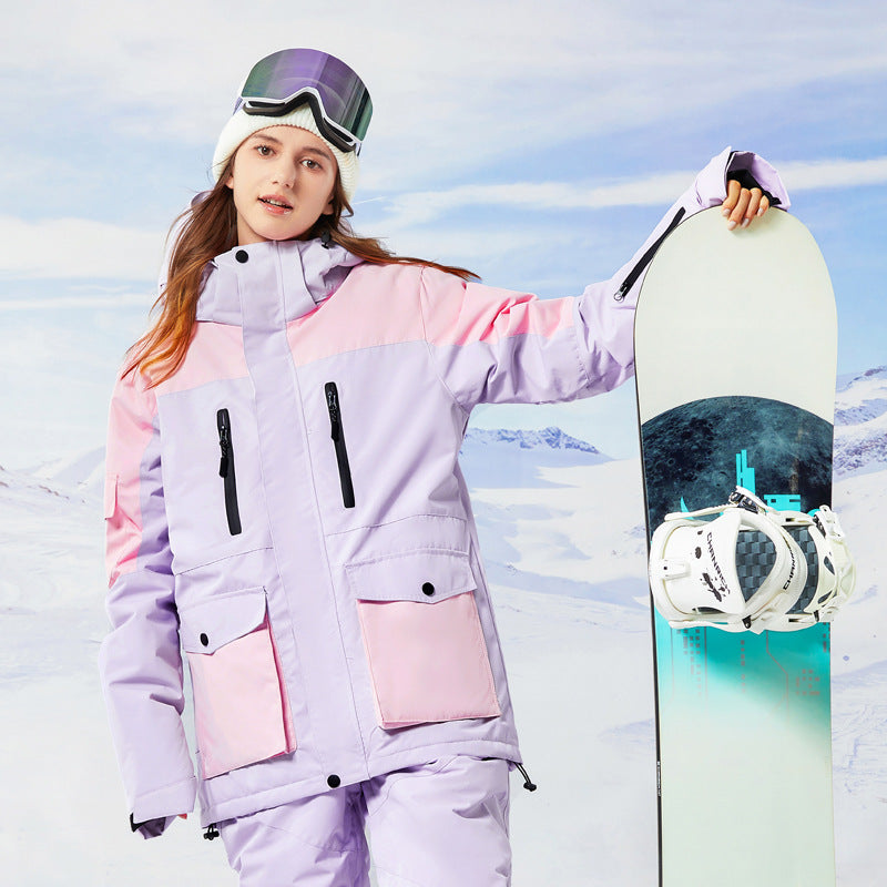 New Women's Color-blocked Ski Jacket For Single And Double Boards