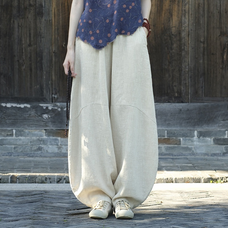 Artistic Retro Cotton And Linen Women's Distressed Loose Casual Pants