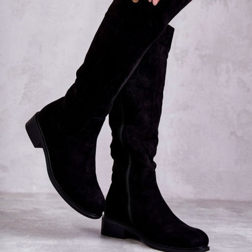 Comfortable Low-heeled Round-toe Solid-color Suede Over-the-knee Boots