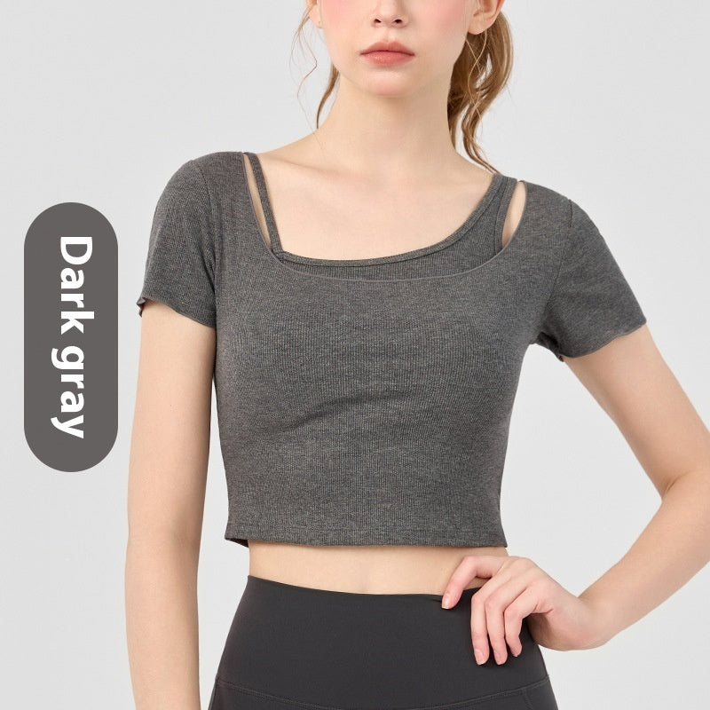 Women's Outerwear Short-sleeved Two-piece Workout Clothes With Chest Pad