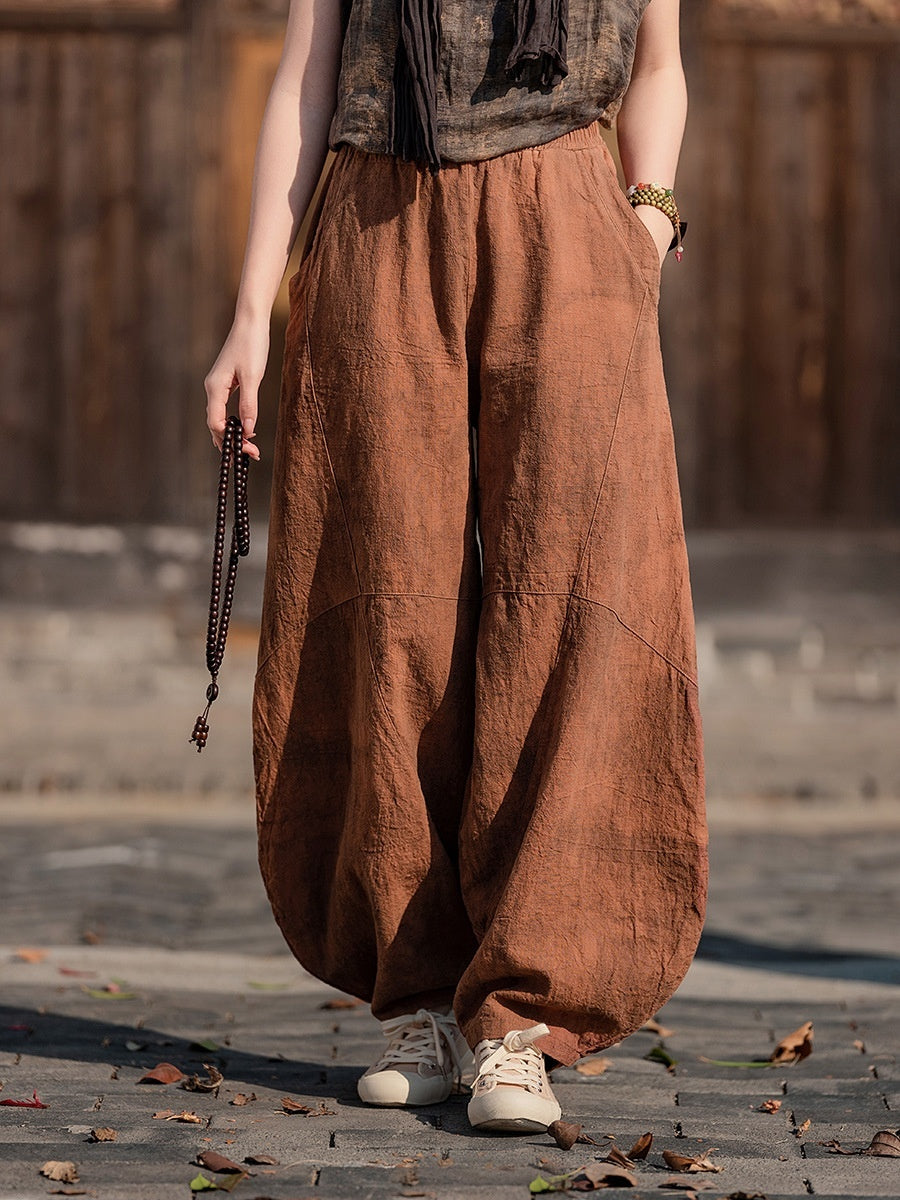 Artistic Retro Cotton And Linen Women's Distressed Loose Casual Pants