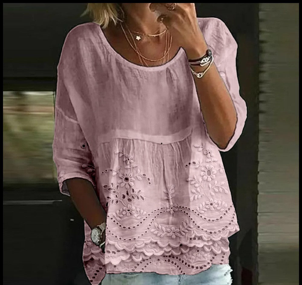 Women's T-shirt Casual Spider Bat Digital Print Mid Sleeve Pleated Round Neck Top