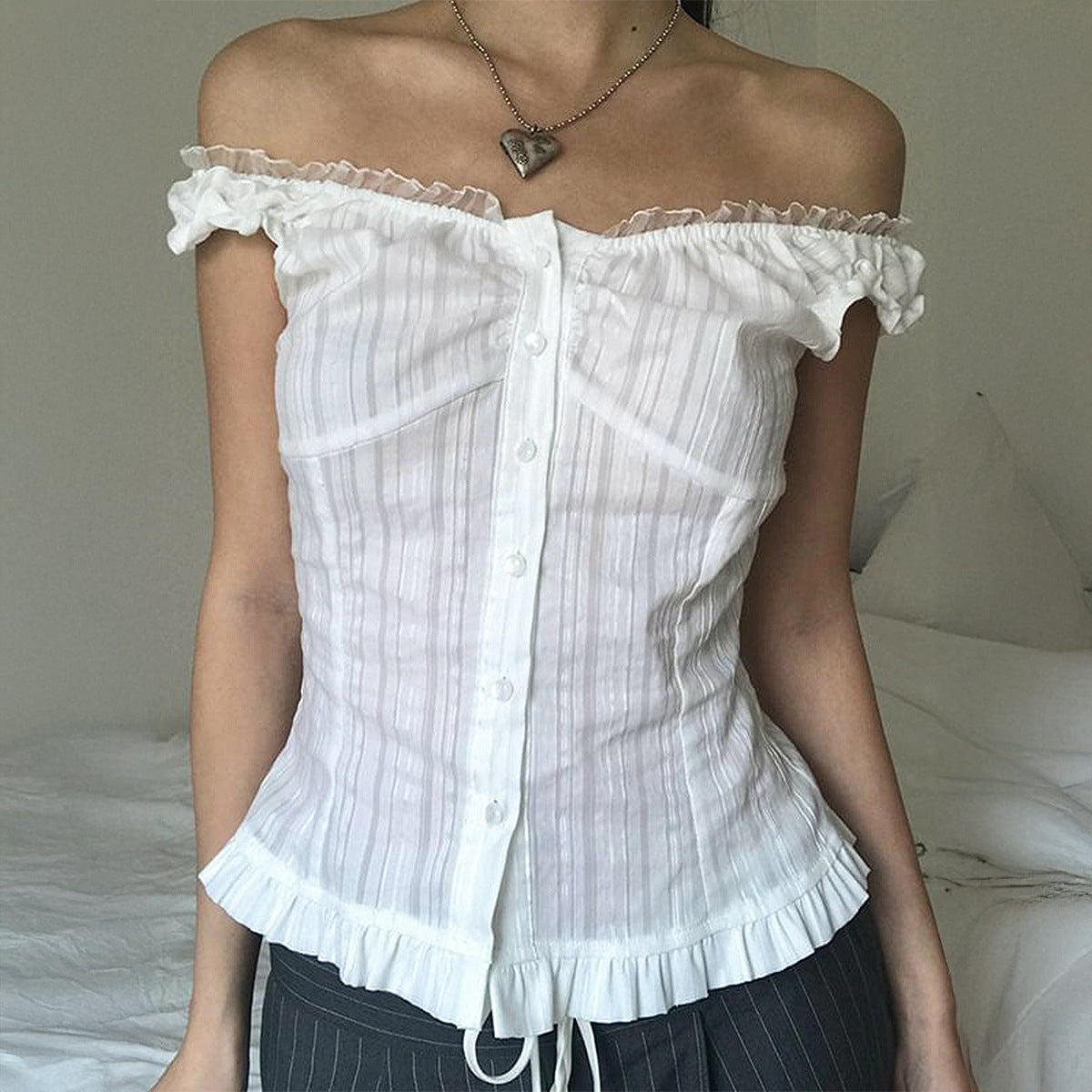 T-shirt Stitching Breasted Waist Slimming Hot Girl Temperament Top Women's Clothing