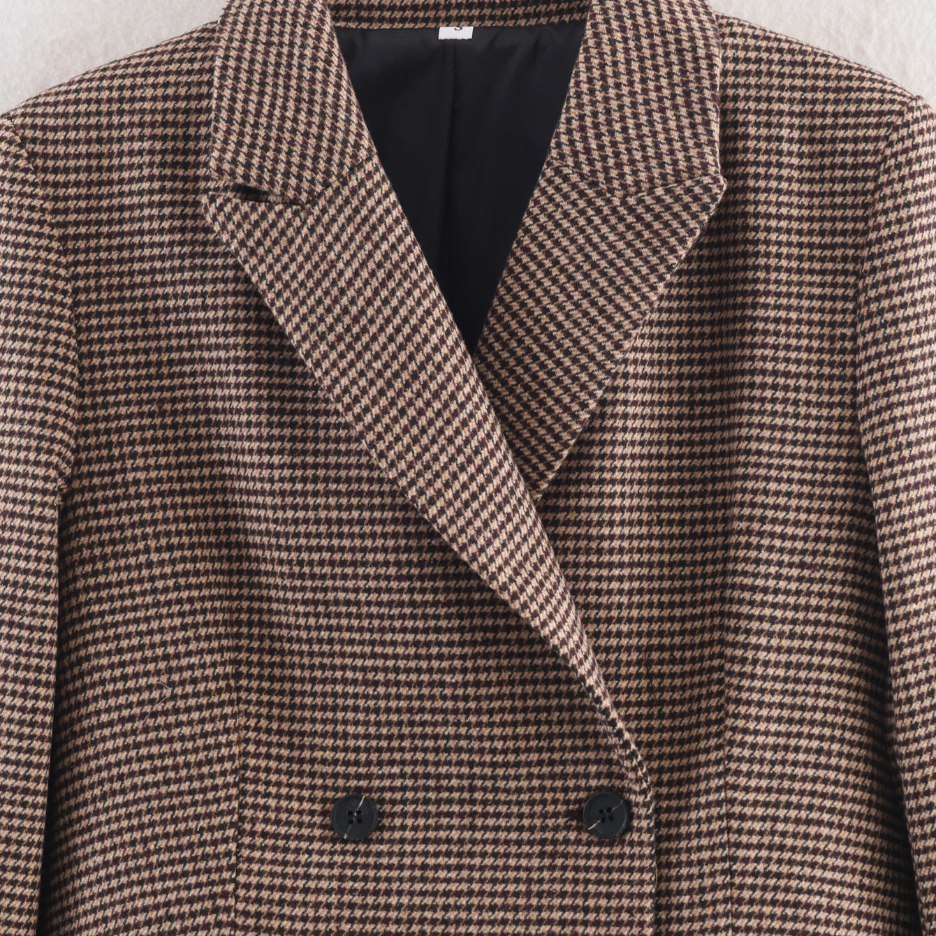 Womens Mid-Length Double-Breasted Houndstooth Blazer