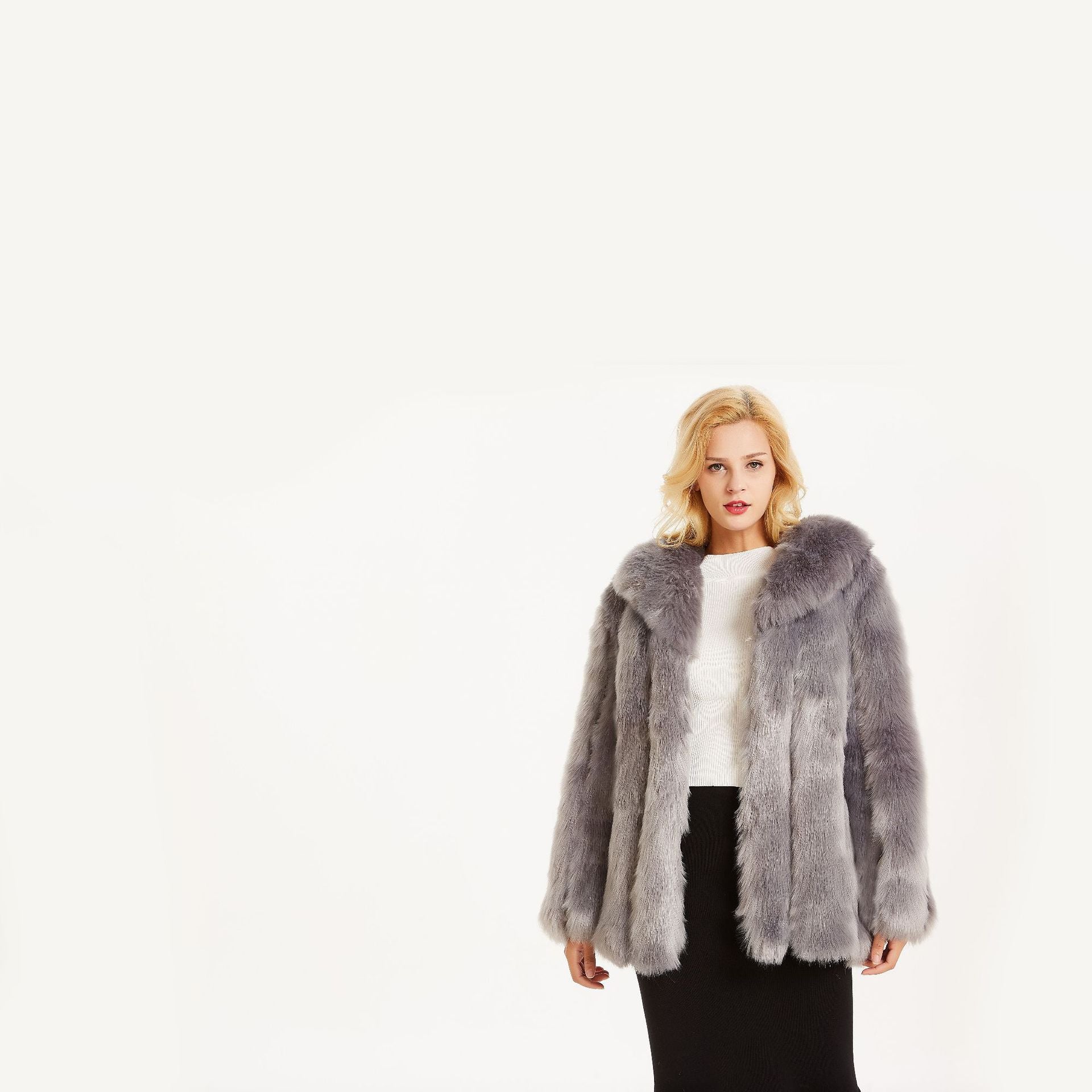 New European And American Stylish Fox-fur Lapel Coat