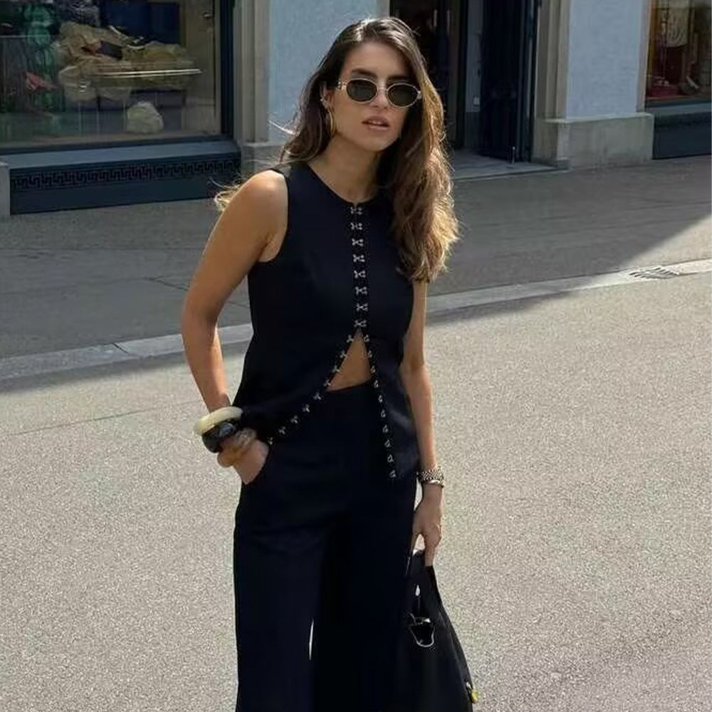 Round Neck Sleeveless Vest Fashion Casual Pants Suit