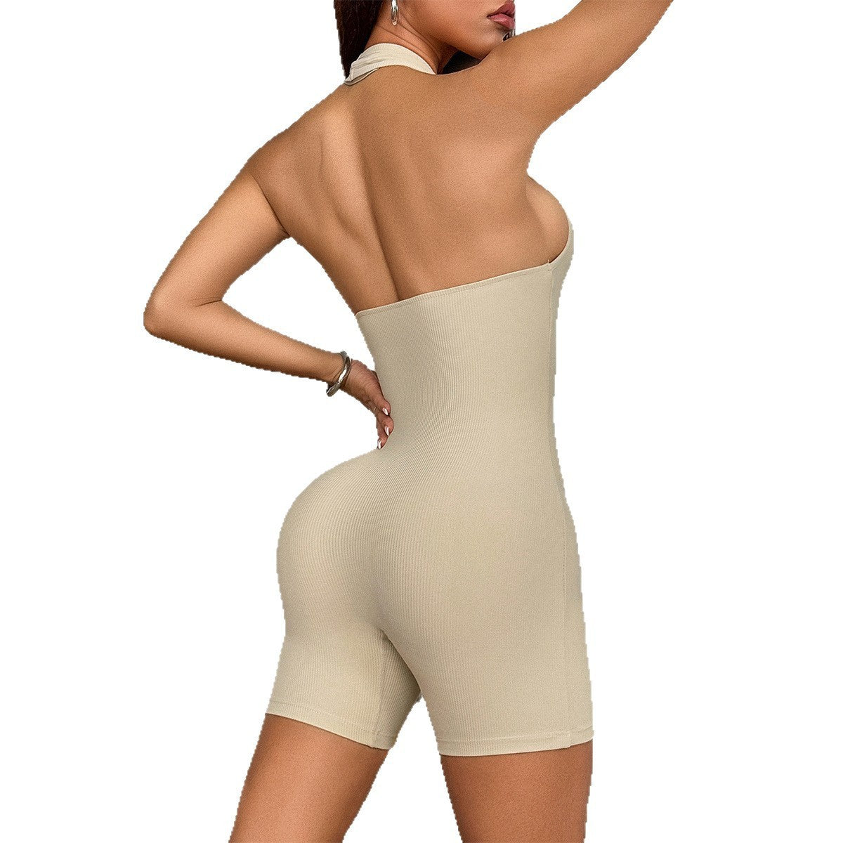 European And American Sports Yoga Style High Elastic Solid Color Shorts Jumpsuit