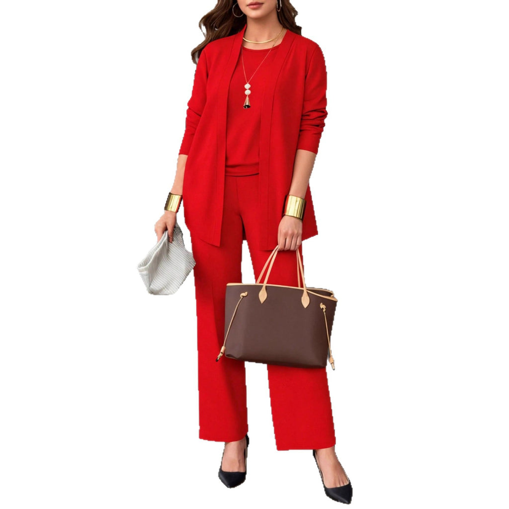 Loose Cardigan Jacket Matching Vest Top Straight-leg Trousers Three-piece Set