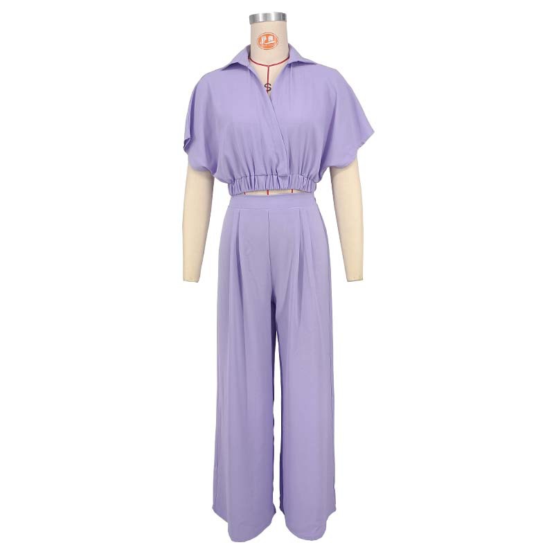 Solid-color Lapel Fashionable Loose-fitting Set