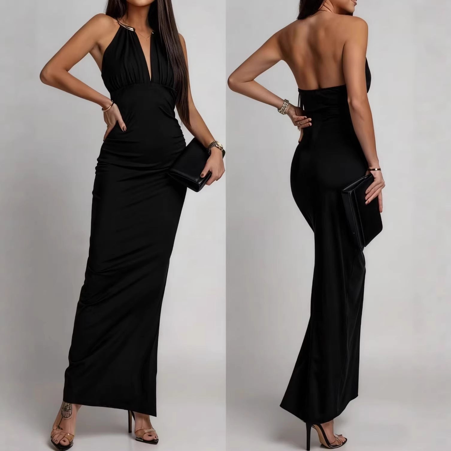 Sexy Deep-V Sleeveless Halter neck Dress
