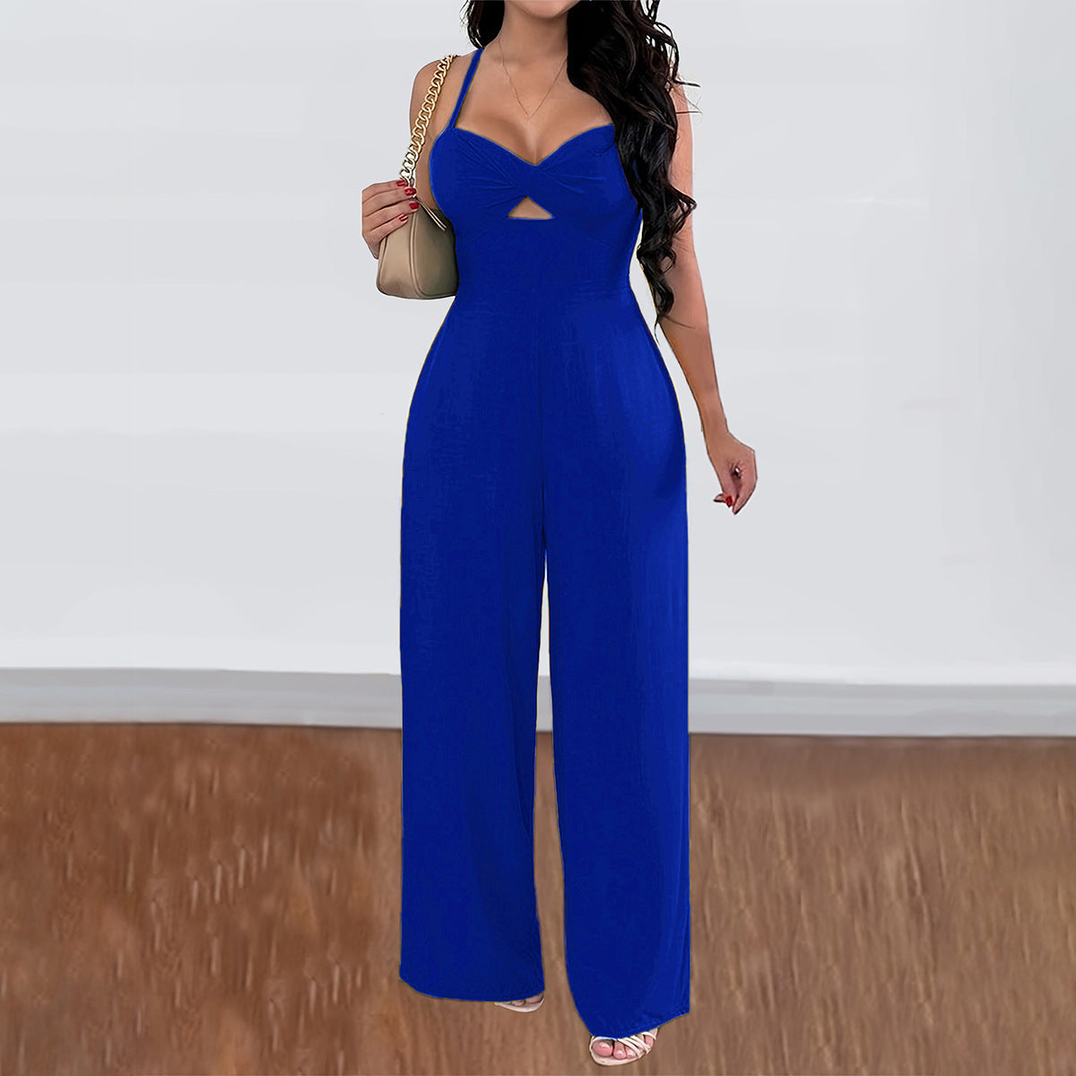 Leisure Vacation Commute Style Solid Color Sling Wide Leg Jumpsuit For Women
