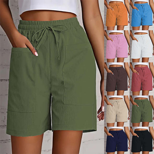 Women's Solid Color Pocket Loose High Waist Casual Fashion Cropped Shorts