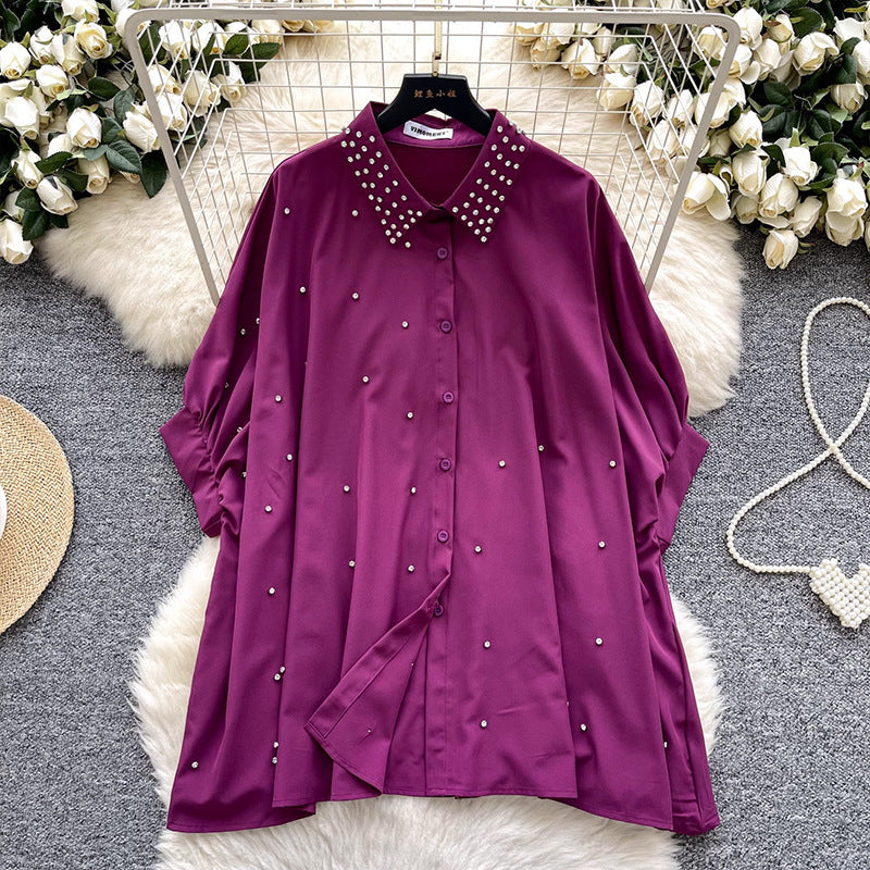Fashionable Batwing Sleeve Loose Heavy Work Casual Shirt