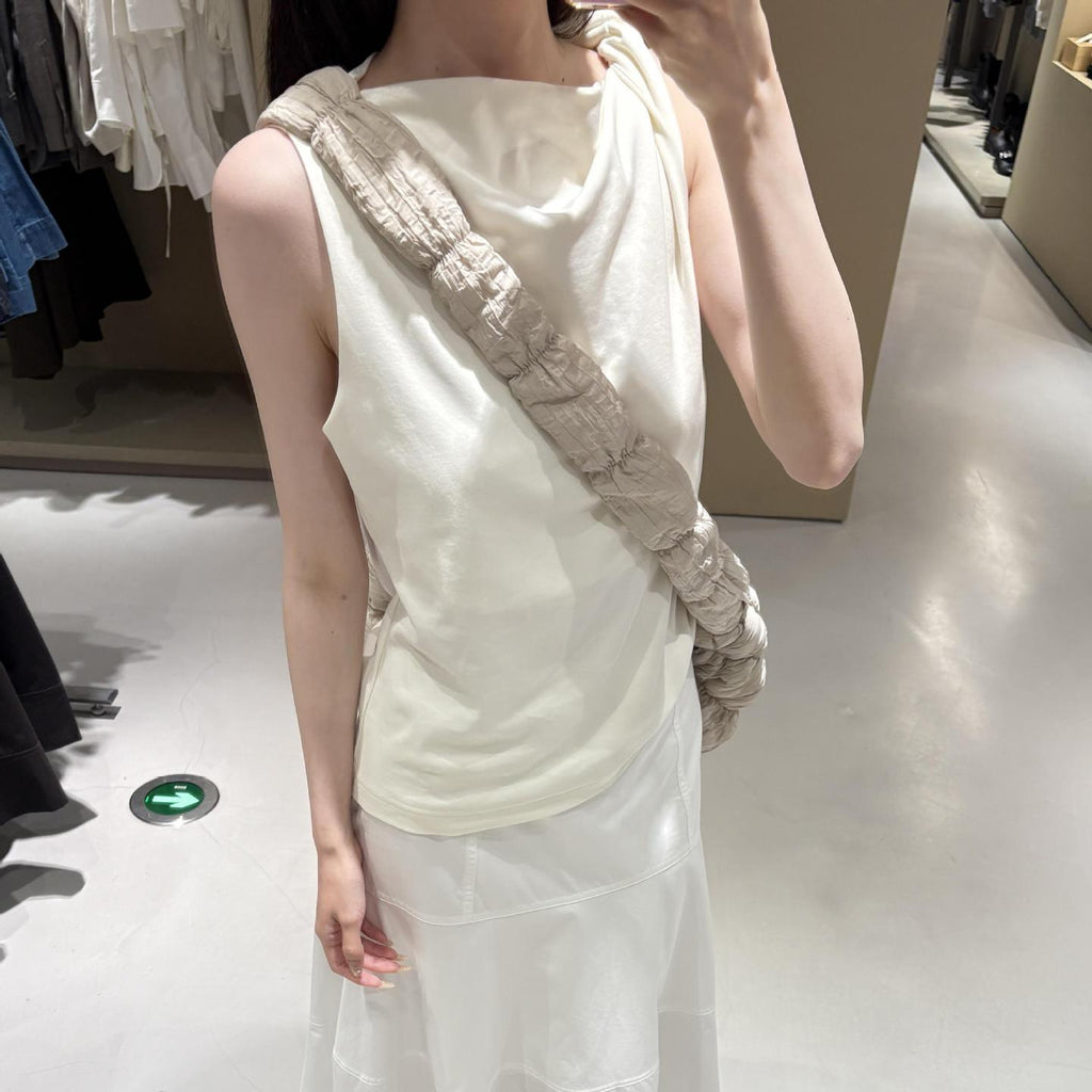 Slim-fit One-shoulder Knot Detail Cotton Top