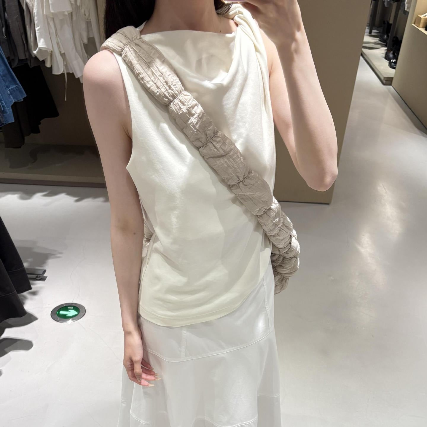 Slim-fit One-shoulder Knot Detail Cotton Top