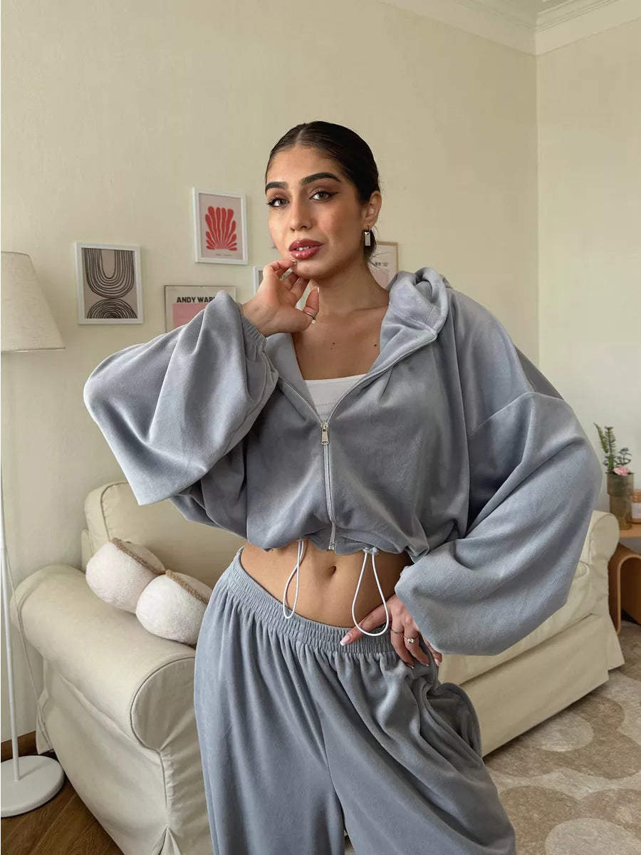 Casual Set Long-sleeve Zip-up Cardigan Hoodie