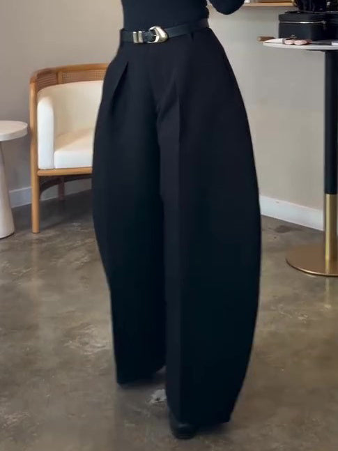 Black Oversized Wide-Leg Pants With Pleated Detail And High Waist