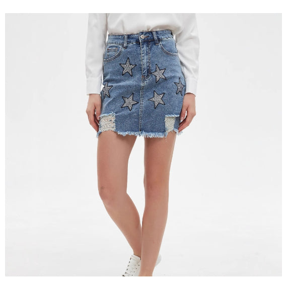 Retro Embroidered Denim Skirt
