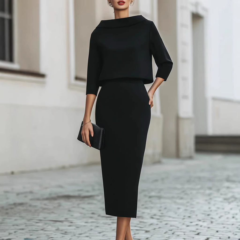 Stylish Urban Commuter Two-piece Set Featuring A Bodycon Skirt And Top