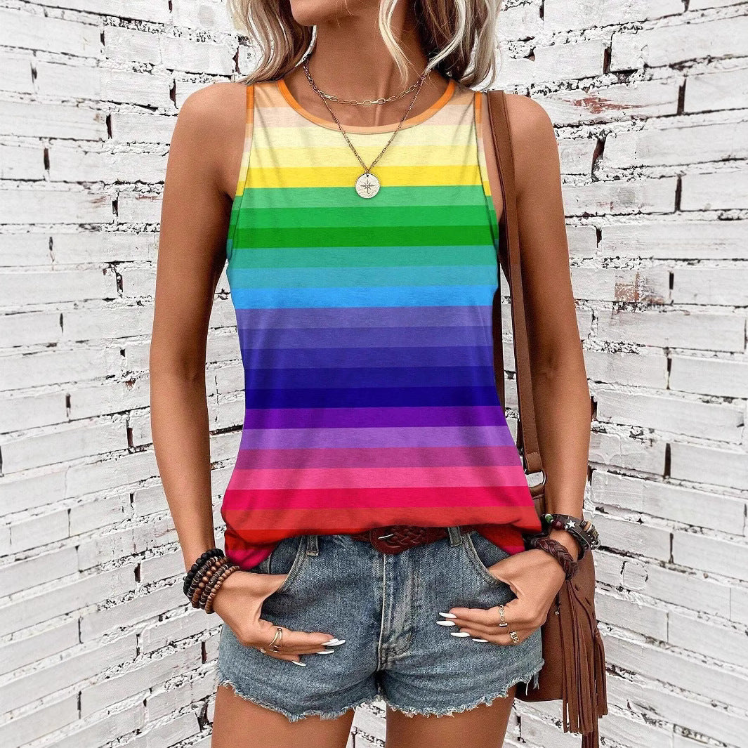 Women's Geometric Striped Garden Collar Vest