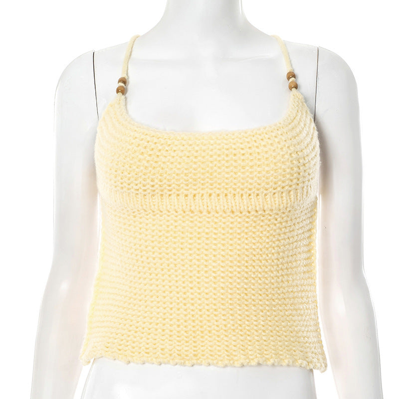 Women's Woolen Lace-up Backless Top