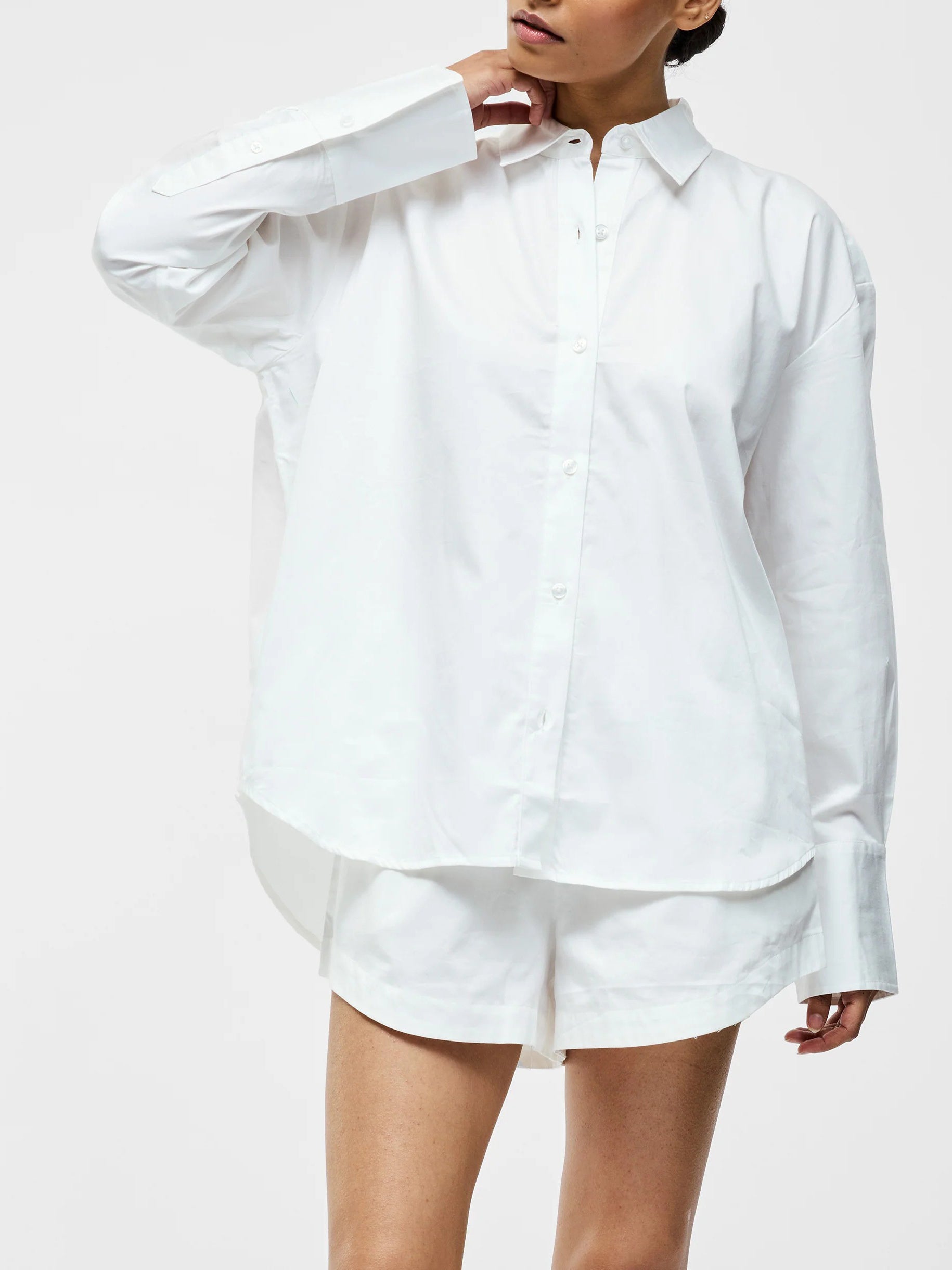Leopard Print V-neck Top White Shirt Two-piece Set
