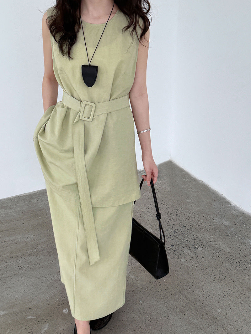 Temperament High-grade Cinched Sleeveless Top With High Waist Skirt
