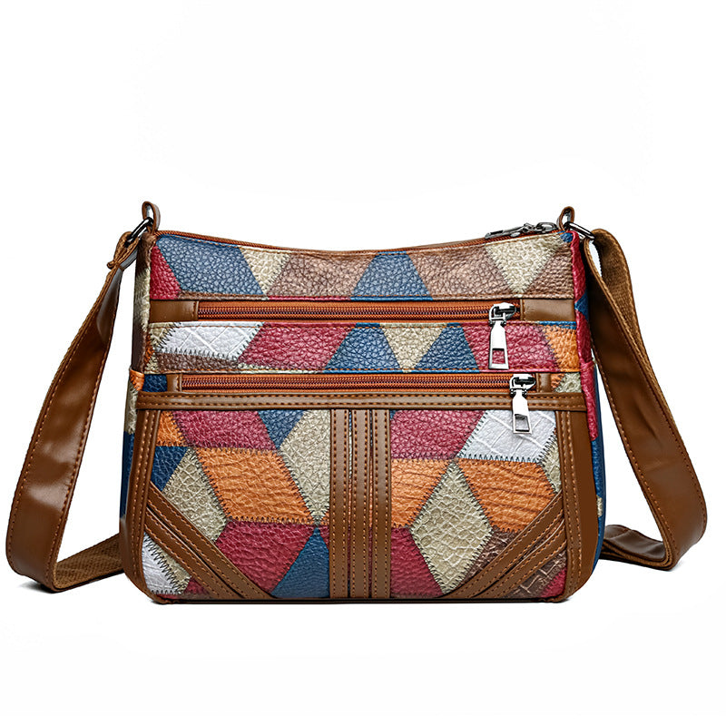 Womens Fashionable Multi-Layer Crossbody Bag With Color-Block Patchwork
